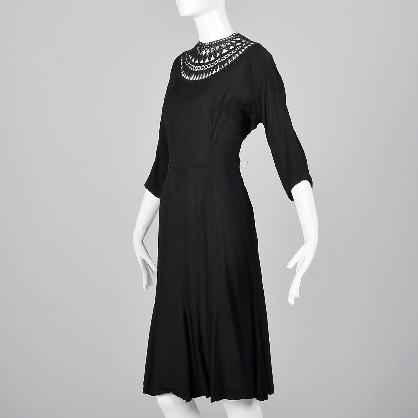 1950s Little Black Dress with Sheer Crochet Neckline