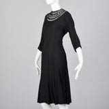 1950s Little Black Dress with Sheer Crochet Neckline
