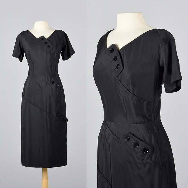1950s Anna Miller by Bill Blass Black Pencil Dress