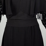 XL 1930s Dress Black Devore Velvet Sleeves Art Deco Long Sleeve LBD