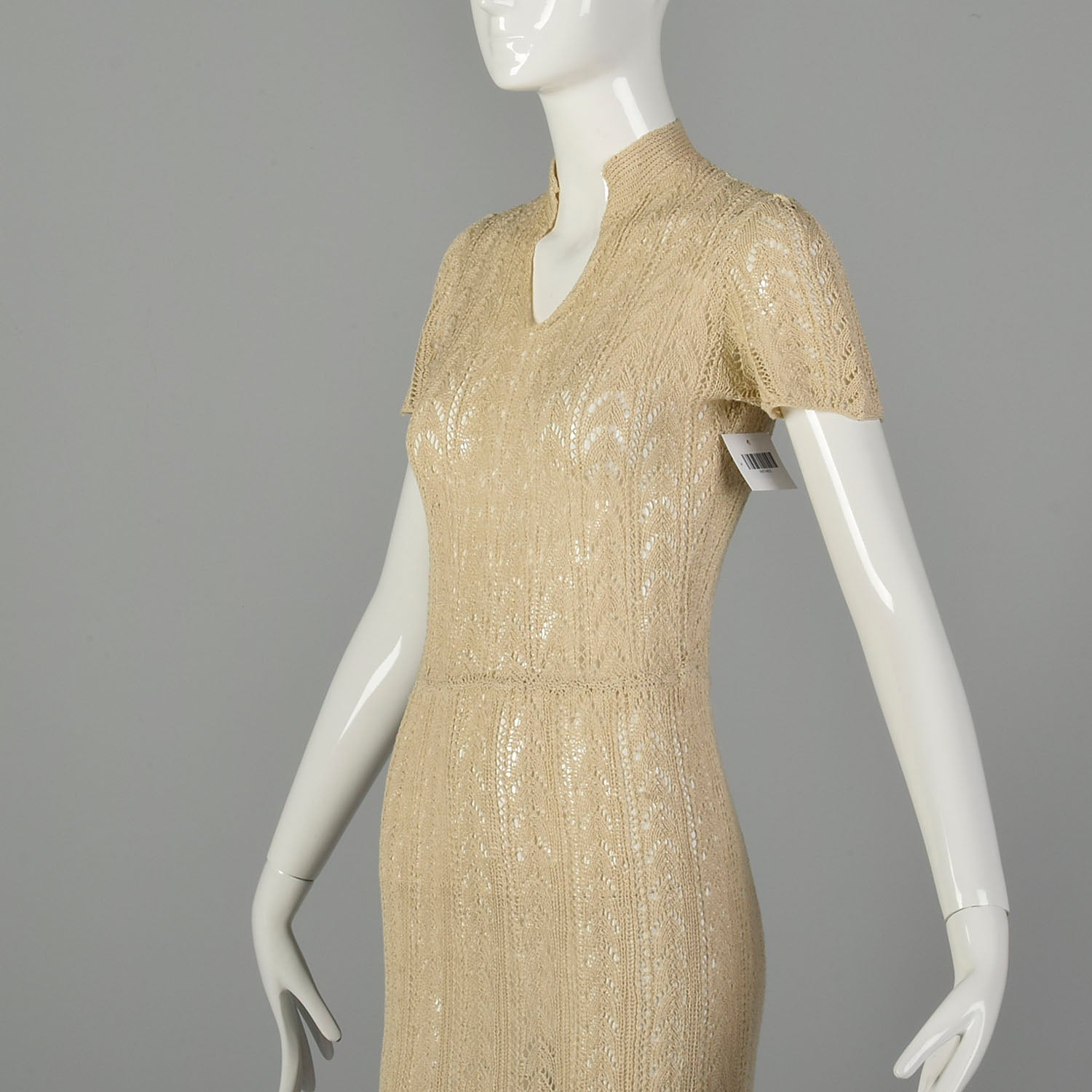 XS 1930s Hand Knit Dress Bohemian Sheer Cotton Short Sleeves