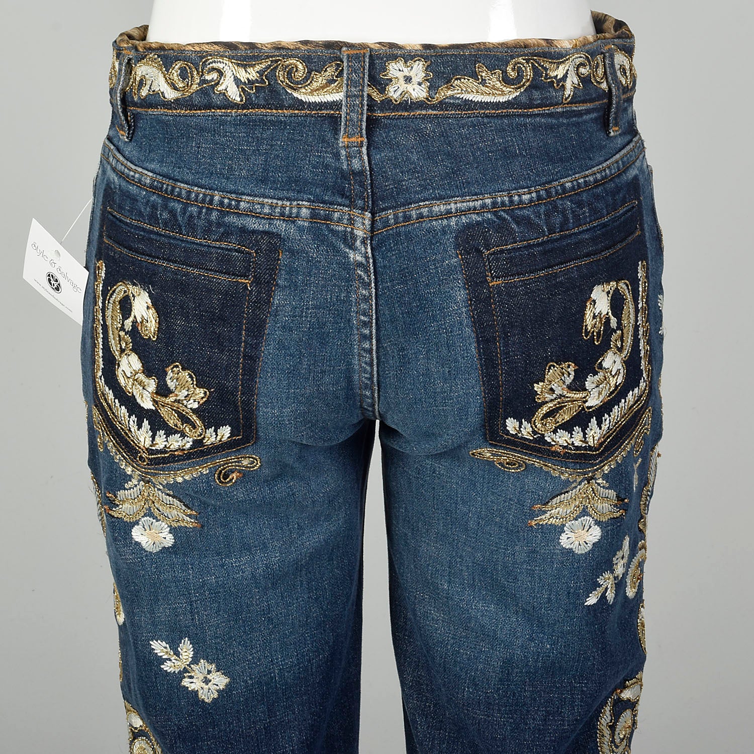 Small Roberto Cavalli Jeans Embroidered Denim Gold