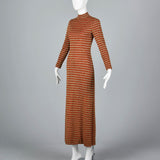 1970s Mollie Parnis Boutique Metallic Stripe Knit Maxi Dress