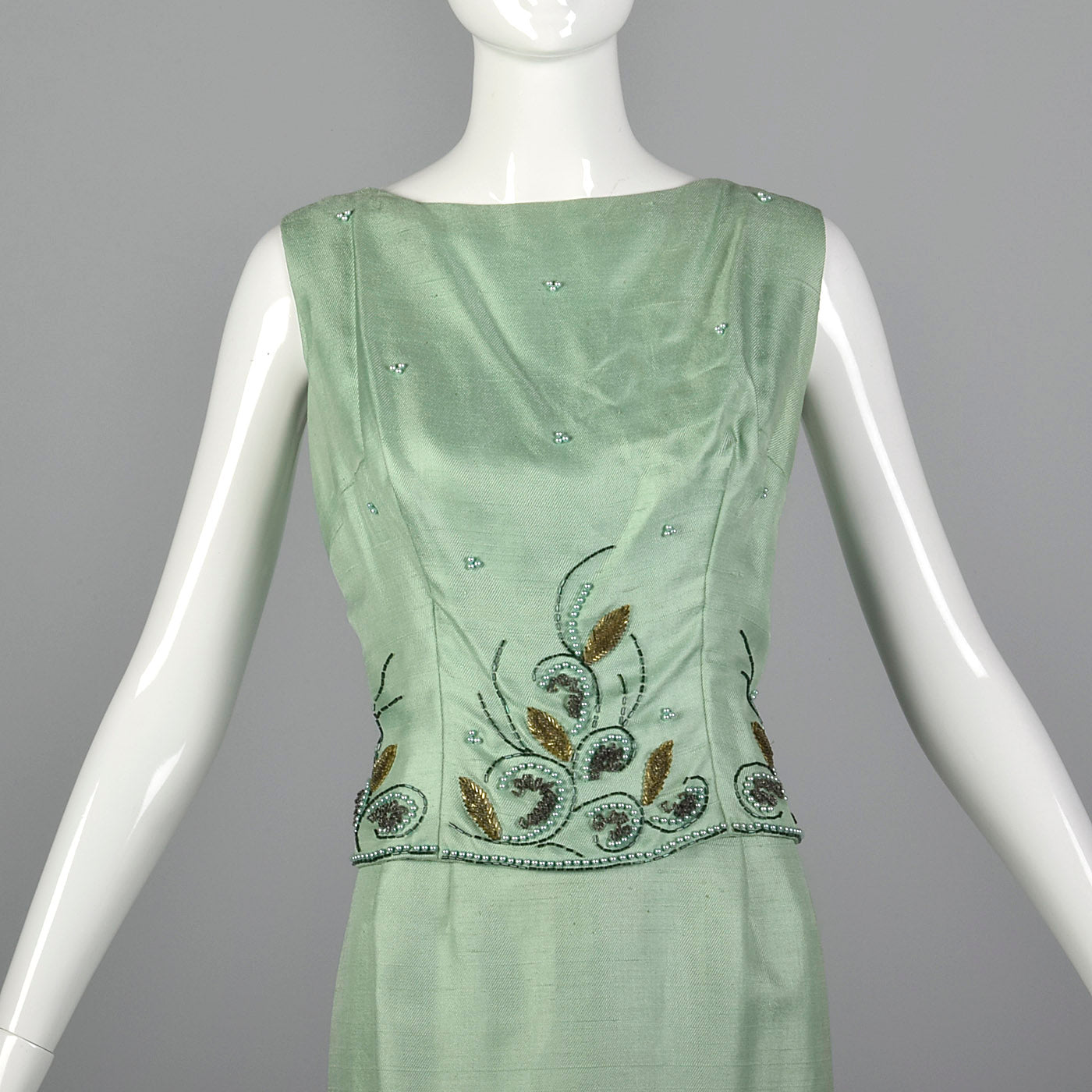 1960s Green Silk Dress with Faux Two-Piece Look