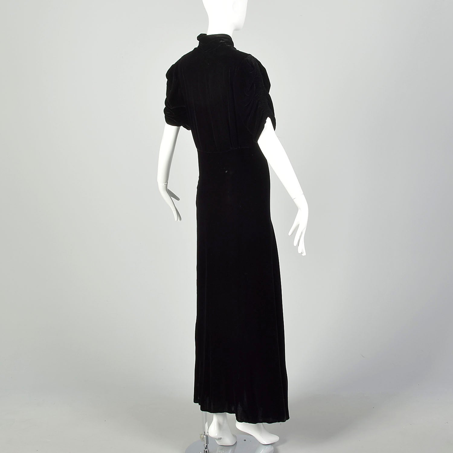 Small 1930s Dress Formal Black Silk Velvet Keyhole Neckline Evening Gown