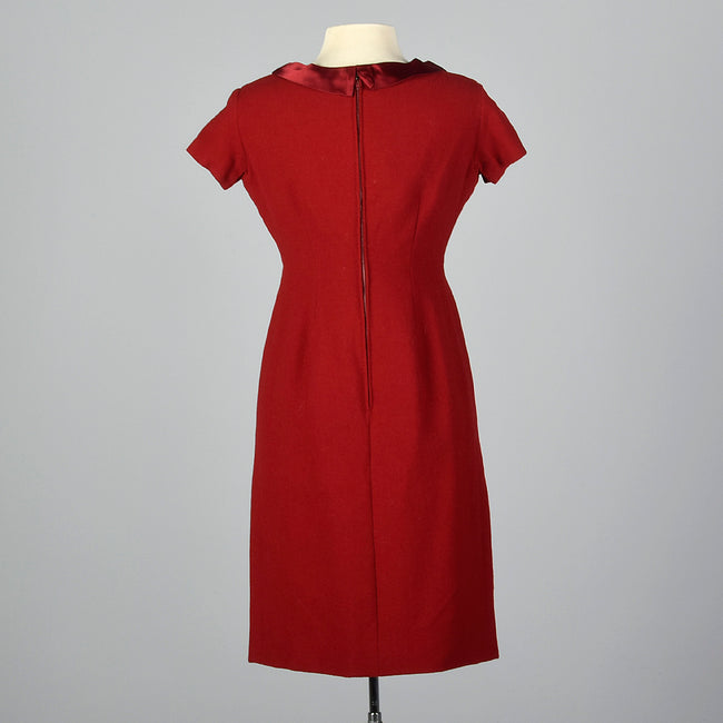1950s Red Wool Dress with Satin Collar