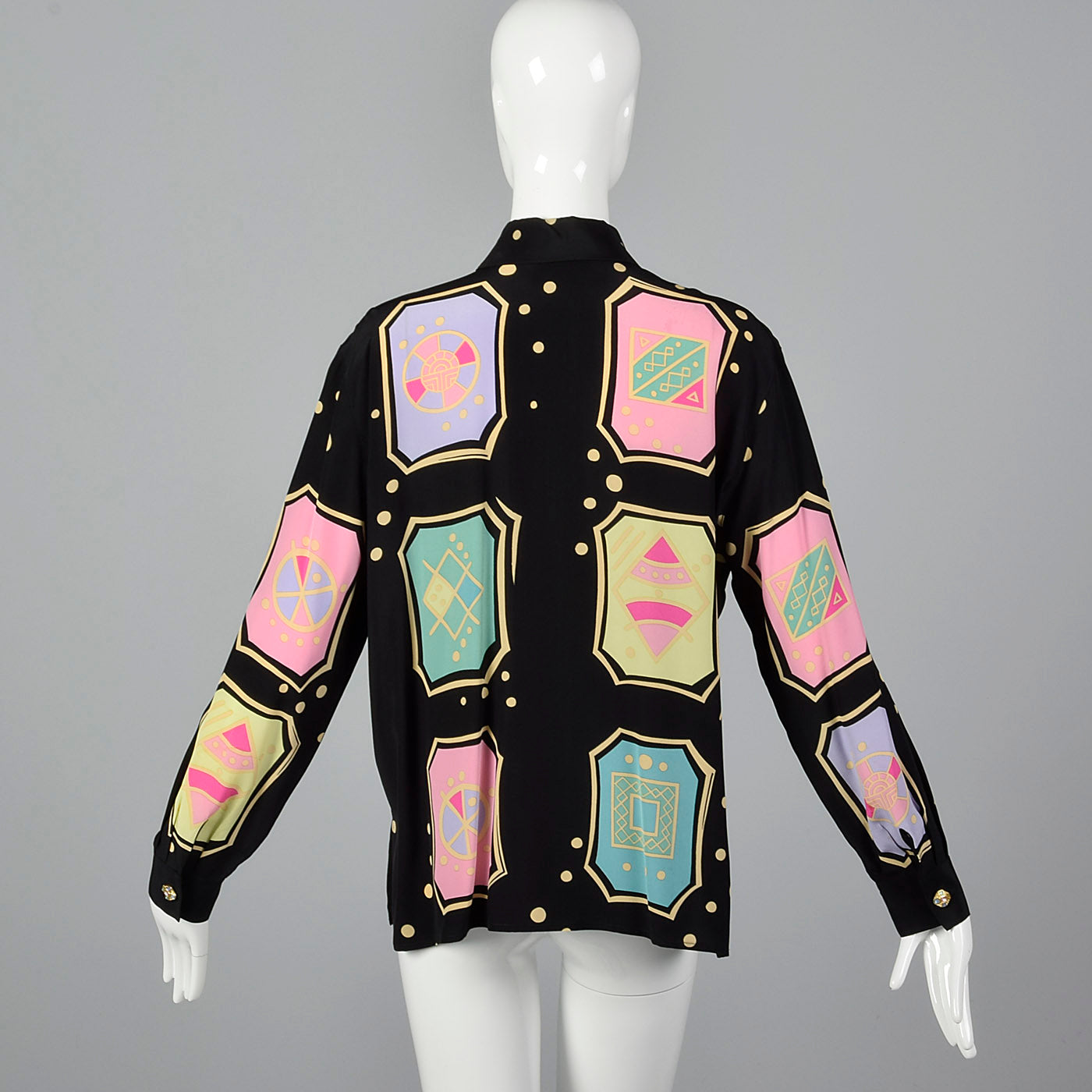 1990s Louis Feraud Silky Geometric Print Blouse