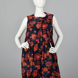 1980s Corduroy Jumpsuit in Black Floral Print