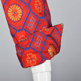 1970s Adele Simpson Red Silk Brocade Dress