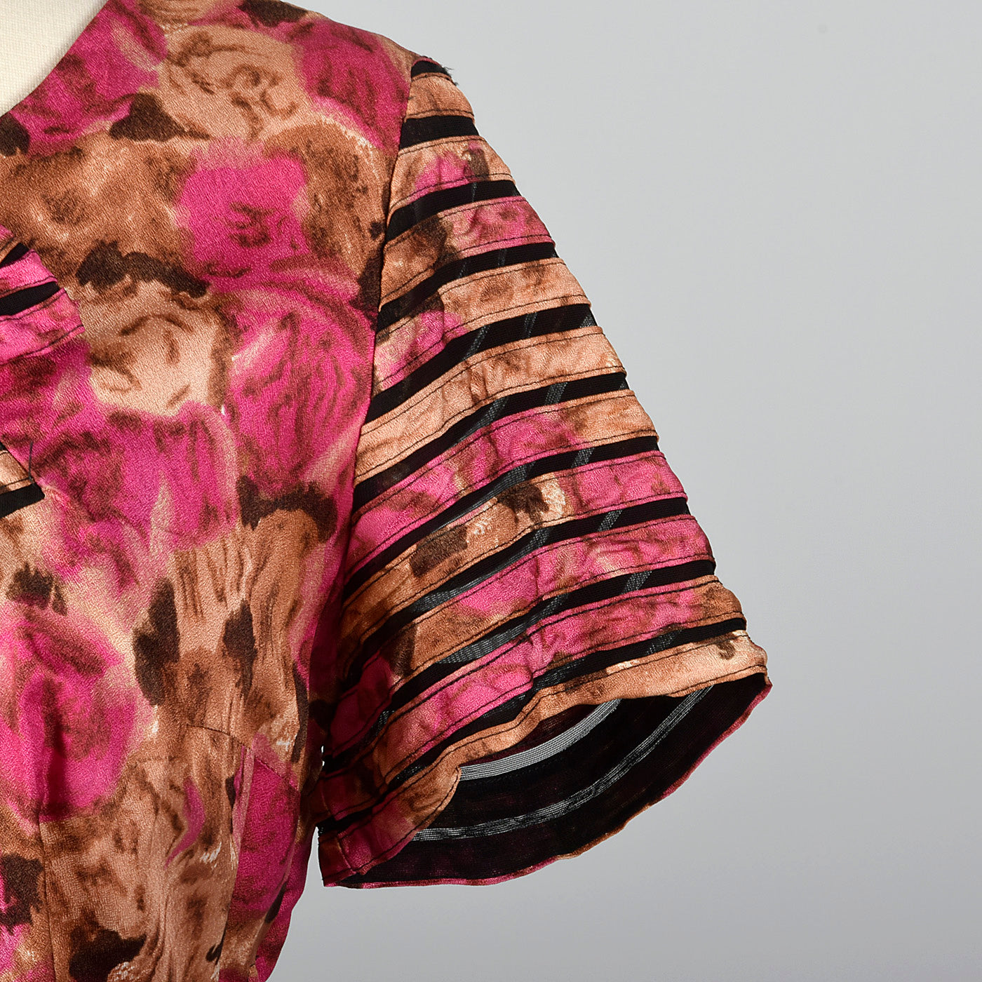 1950s Floral Dress with Sheer Detail Collar and Sleeves