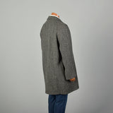 Large 1980s Car Coat Grey Wool Herringbone Tweed Winter Outerwear