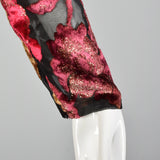 Medium-Large 1980s Black Burn Out Velvet Dress