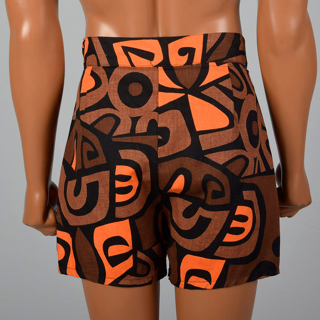 1960s Mens Tiki Print Shorts