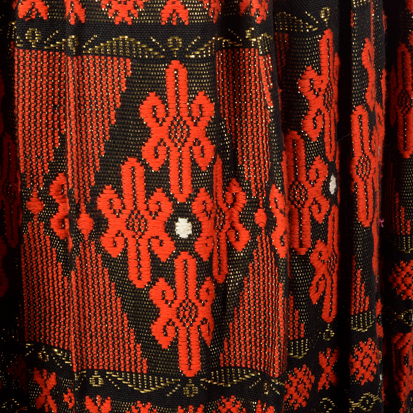 1950s Pleated Black Skirt with Red and Metallic Embroidery