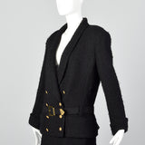 Small Chanel 1980s Black Boucle Skirt Suit
