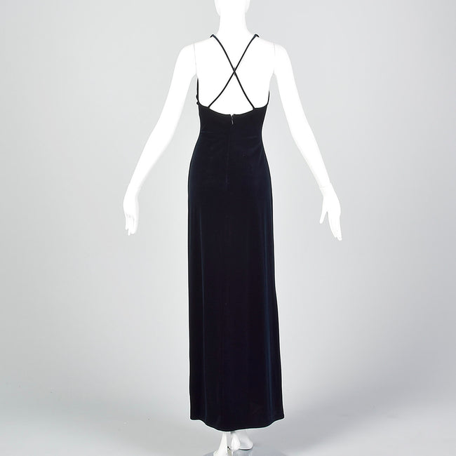 1990s Blue Velvet Evening Dress
