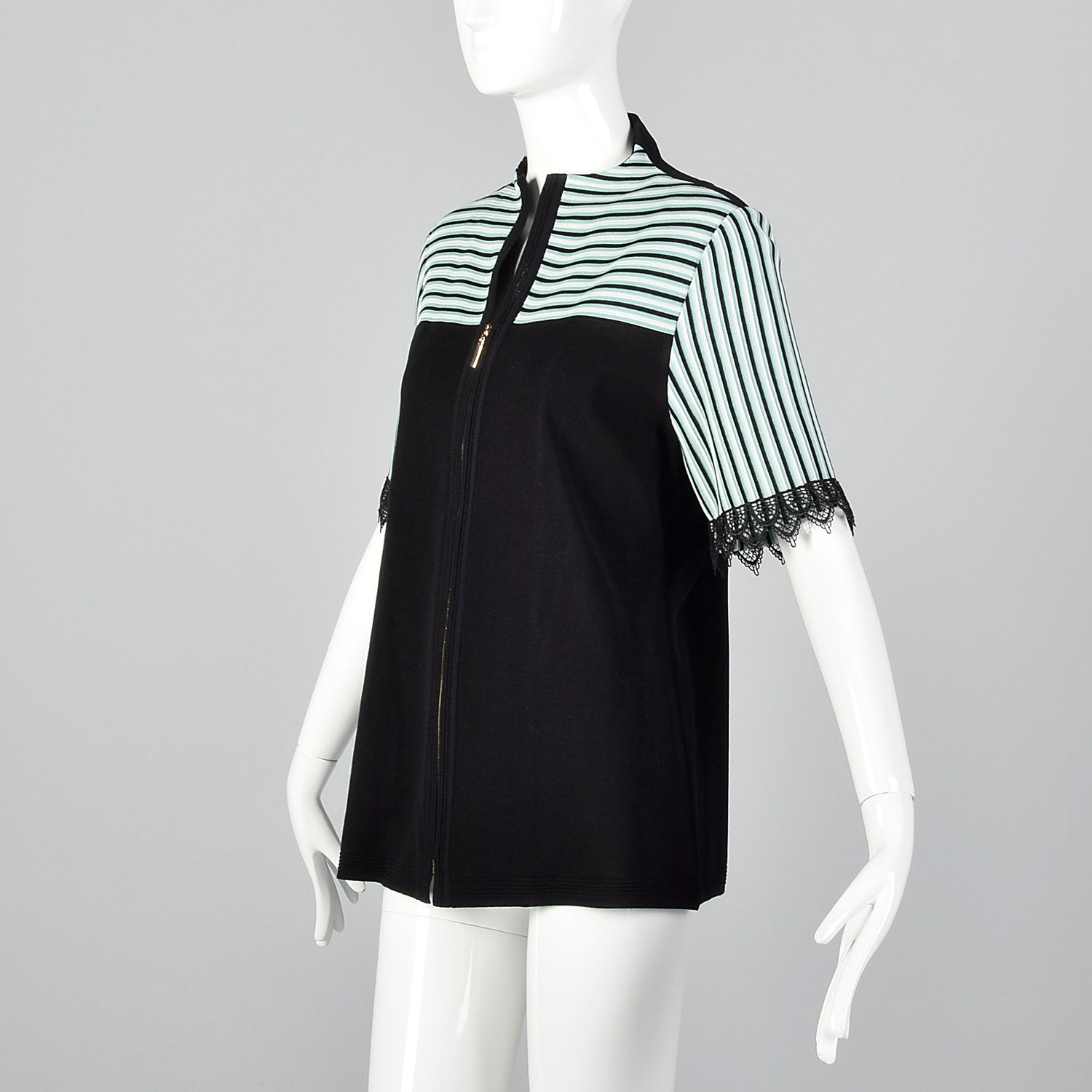 2000s Misook Black and Blue Striped Knit Shirt