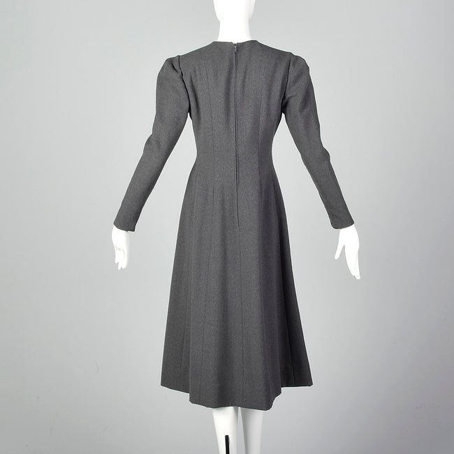 1970s Pauline Trigere Gray Wool Crepe Dress