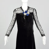 Medium 1930s Velvet Dress with Sheer Lace Top