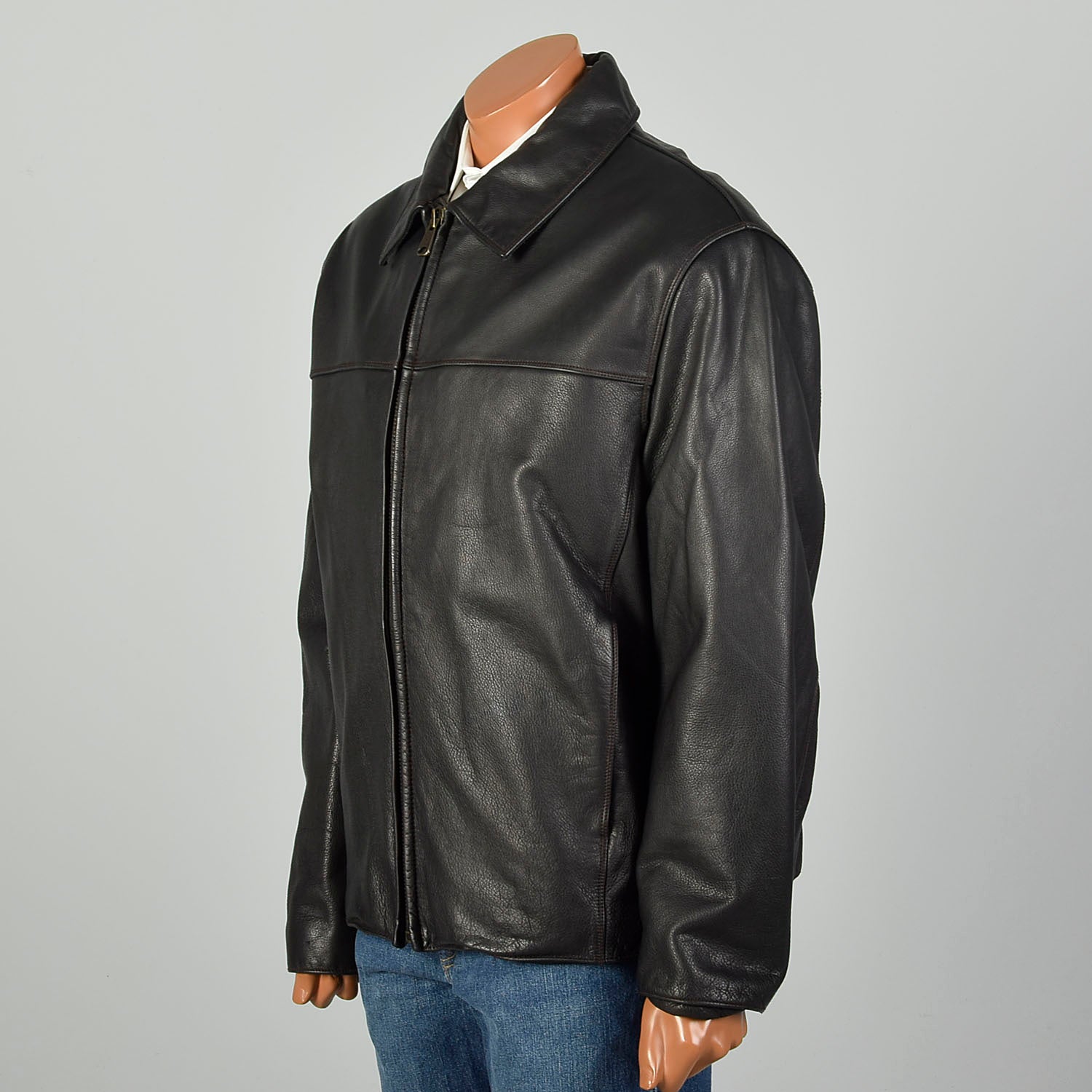 XXL 2000s Marc New York Jacket Classic Zip-Front Black Leather Winter Coat
