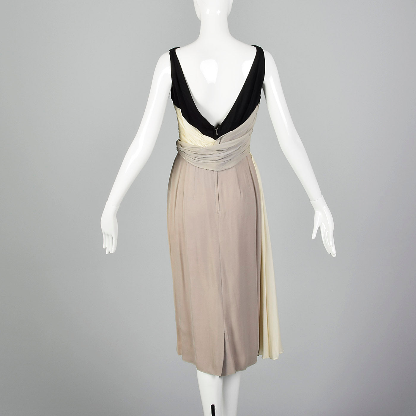 1950s Three Color Cocktail Dress in Silk Chiffon