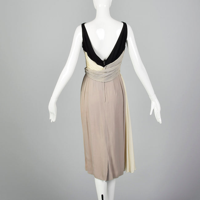 1950s Three Color Cocktail Dress in Silk Chiffon