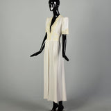 Large 1940s Dress Low Cut Tie Back Waist Crepe Shortsleeve Bridal Wedding Gown