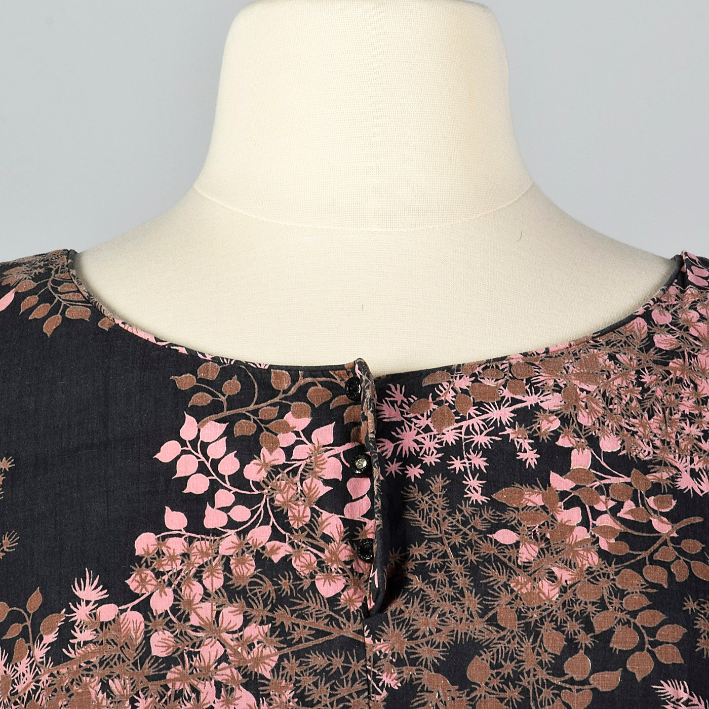 1950s Black and Pink Floral Dress with Drop Waist