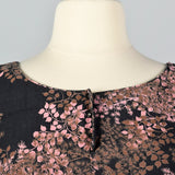 1950s Black and Pink Floral Dress with Drop Waist