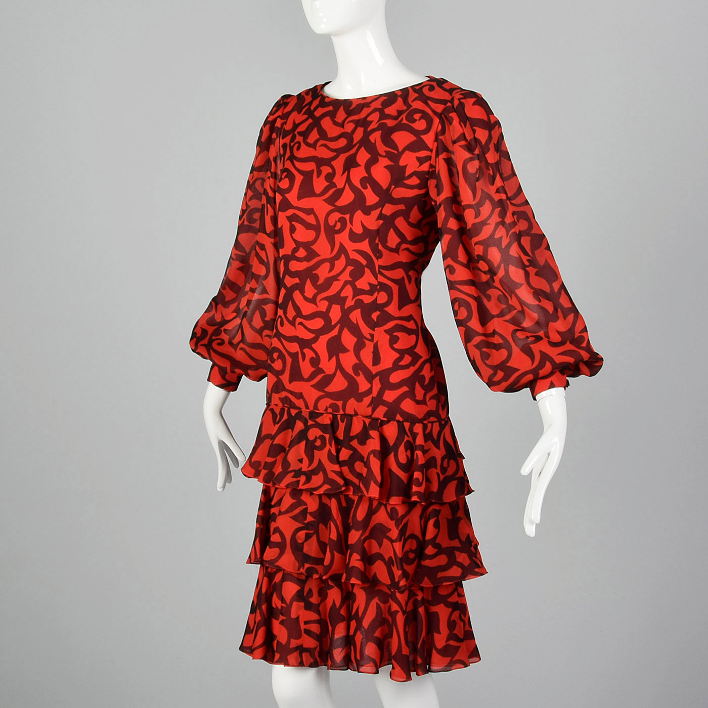 1980s Michael Novarese Red and Black Dress