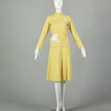 Small 1970s Novelty Horse Knit Outfit Long Sleeve Yellow Top Skirt Separates