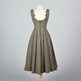 1950s Black Linen Dress with Silver Star Studs
