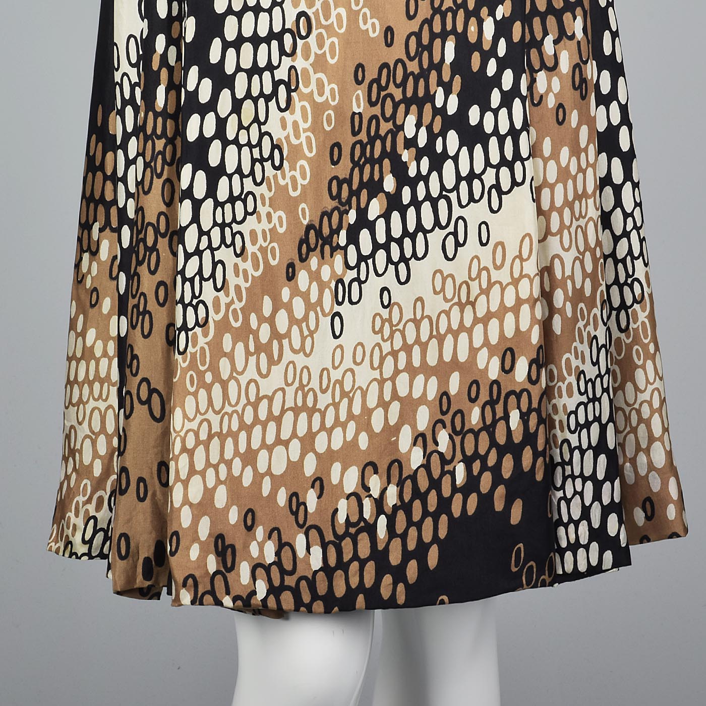 1960s Silk Dress with White, Tan, and Black Op Art Print
