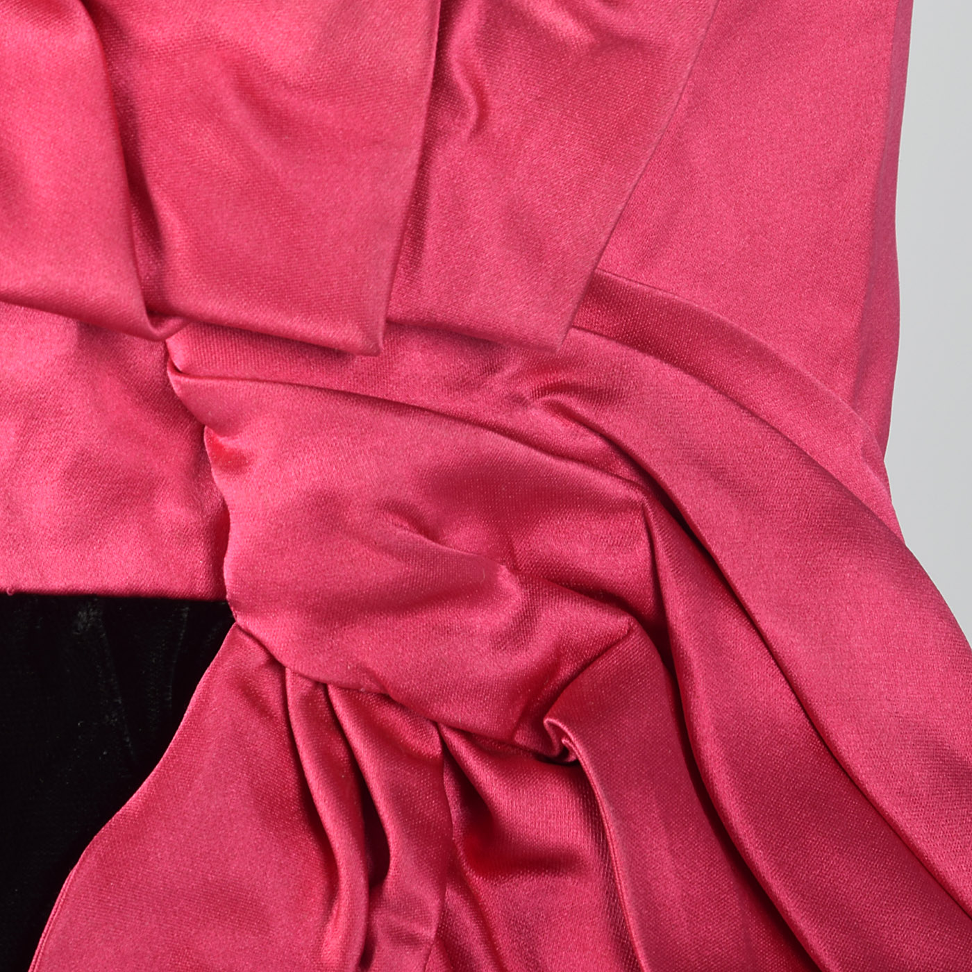1960s Black Velvet Dress with Pink Cummerbund Waist