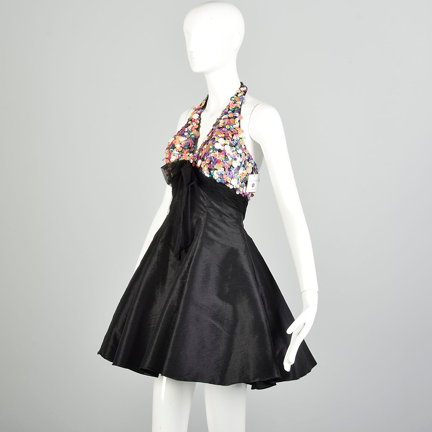 XS 1990s Fit & Flare Prom Mini Dress Halter Cocktail Party Evening Dress