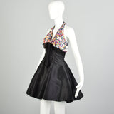 XS 1990s Fit & Flare Prom Mini Dress Halter Cocktail Party Evening Dress