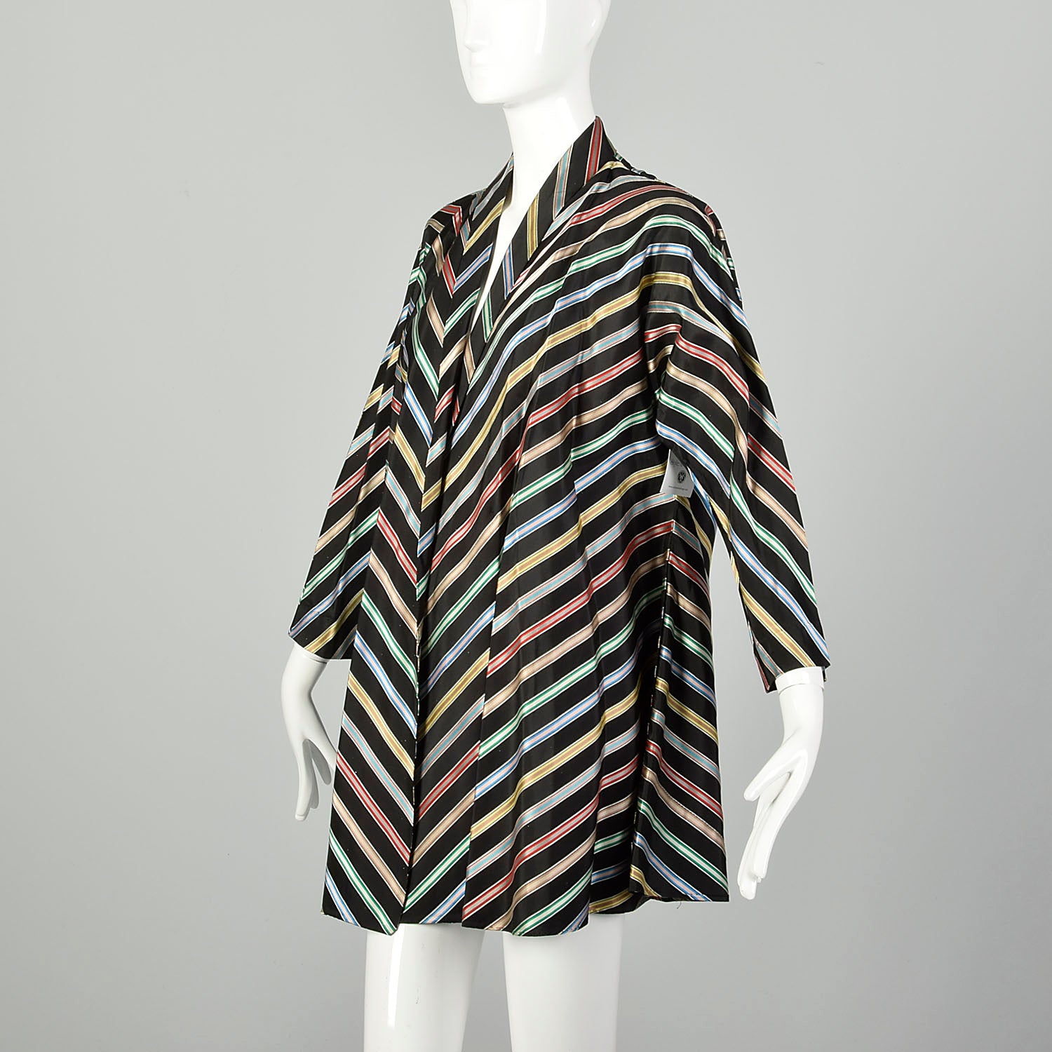 1950s Maxan Swing Jacket Taffeta Ribbon Stripe Dolman Sleeves Chevron Stripe Back