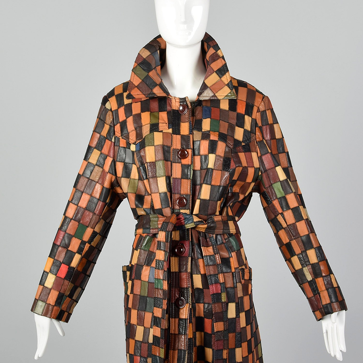 1970s Patchwork Leather Trench Coat