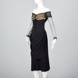 1950s Black Dress with Lace Illusion Neckline