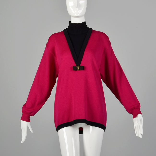 XL Ferragamo Pink & Black Sweater 1990s