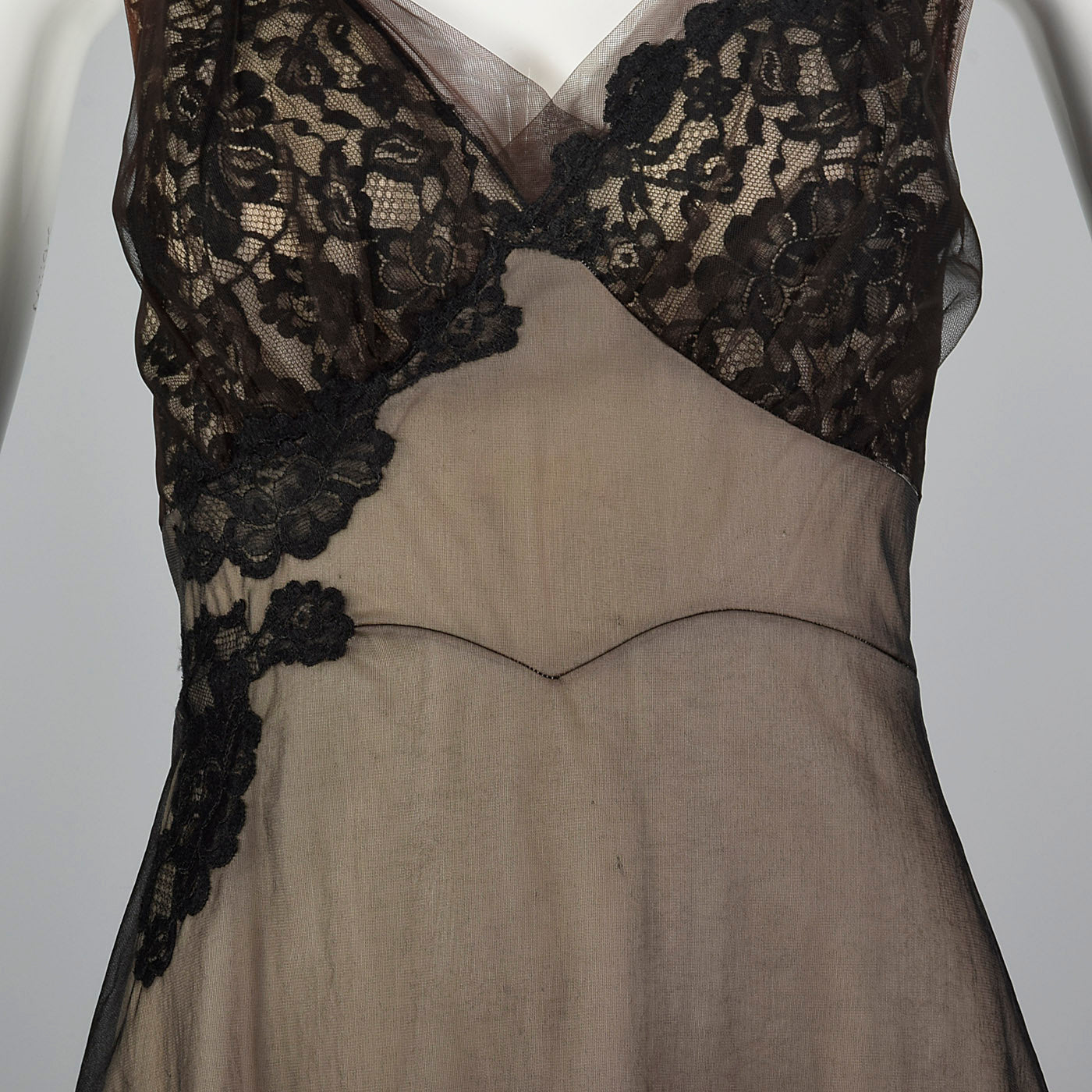 1950s Black Nightgown with Black Lace Applique