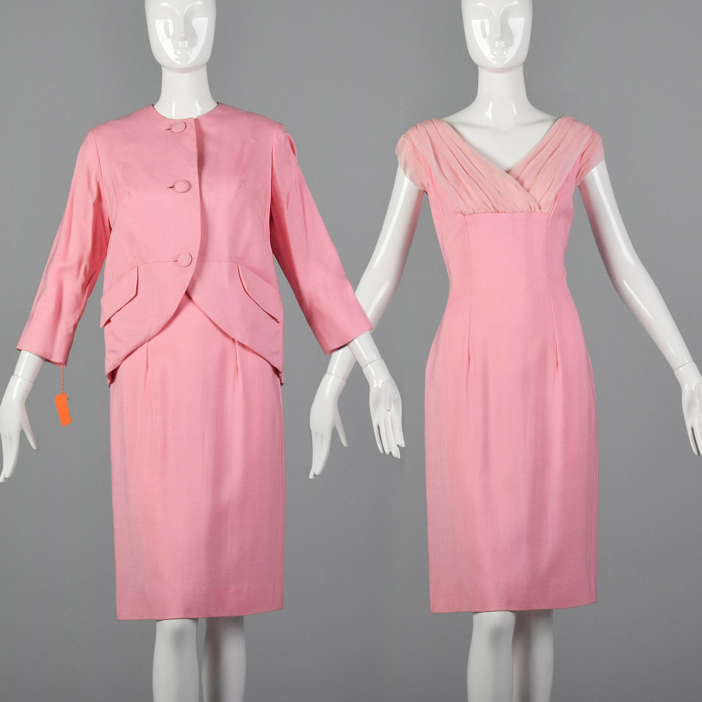 1960s Lilli Diamond Deadstock Pink Wiggle Dress and Jacket Set