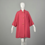OSFM 1960s Swing Coat Loose Pink Wool Bracelet Sleeve Winter