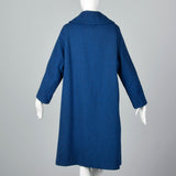 1950s Blue Tweed Coat with Decorative Floral Buttons
