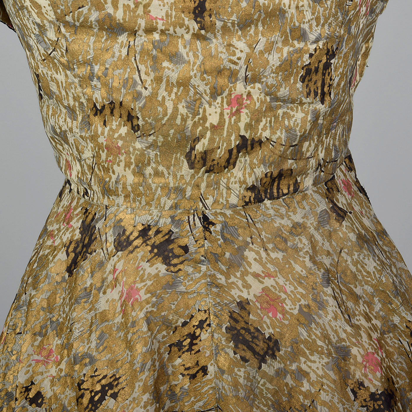 1940s Halter Dress with Abstract Gold Silkscreen Print