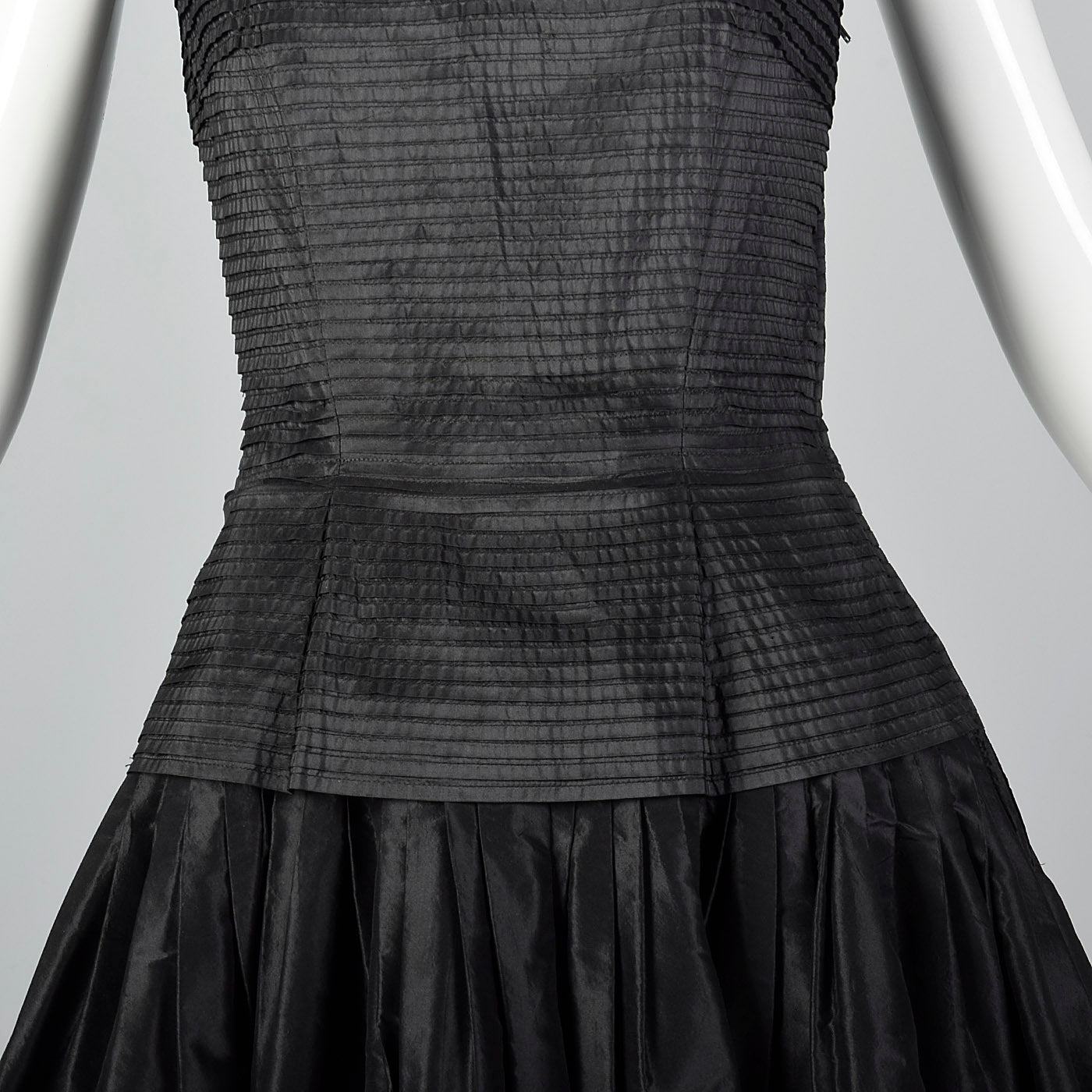 1950s Mollie Parnis Black Dress with Pleated Bodice