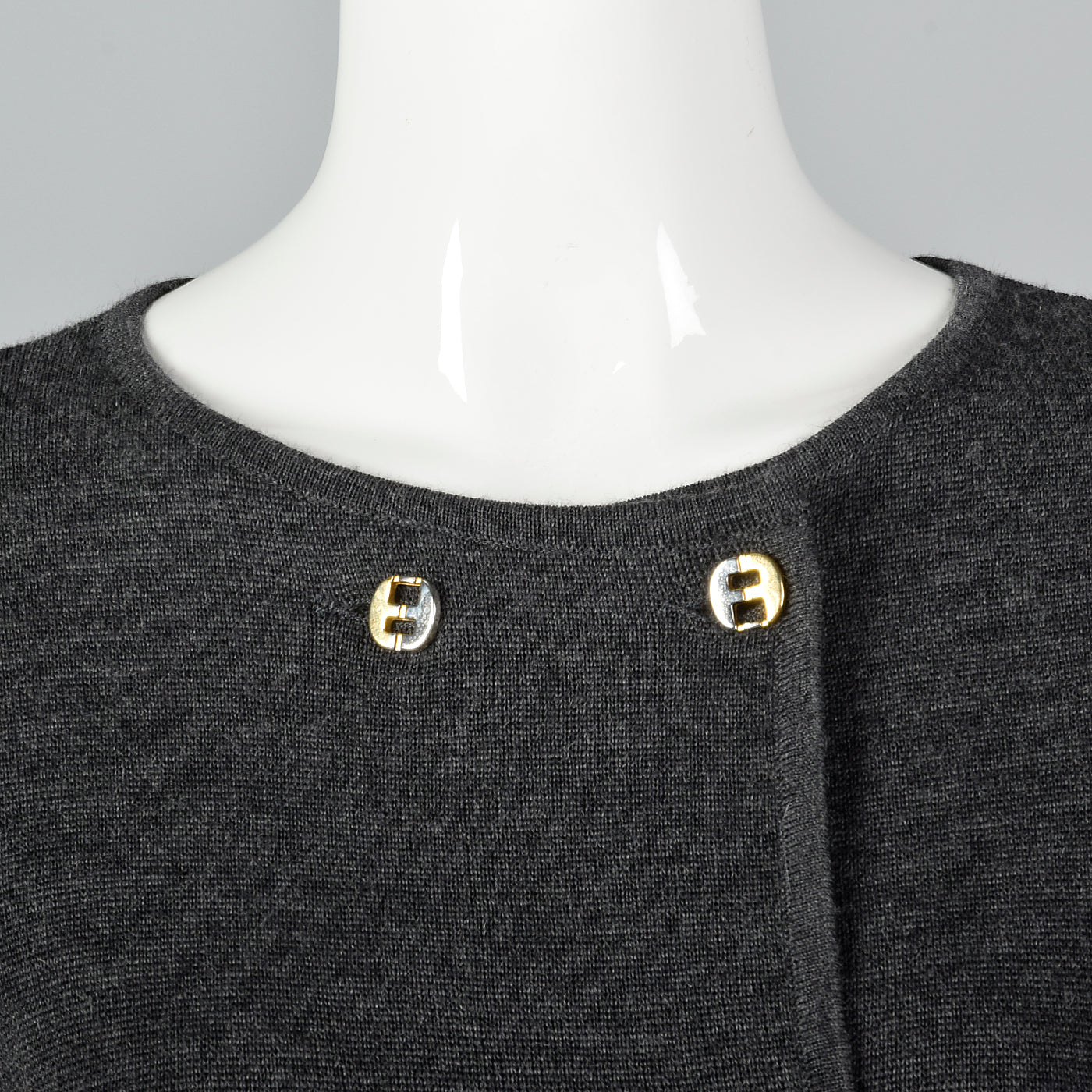 1980s Ferragamo Gray Sweater Dress with Signature Buttons