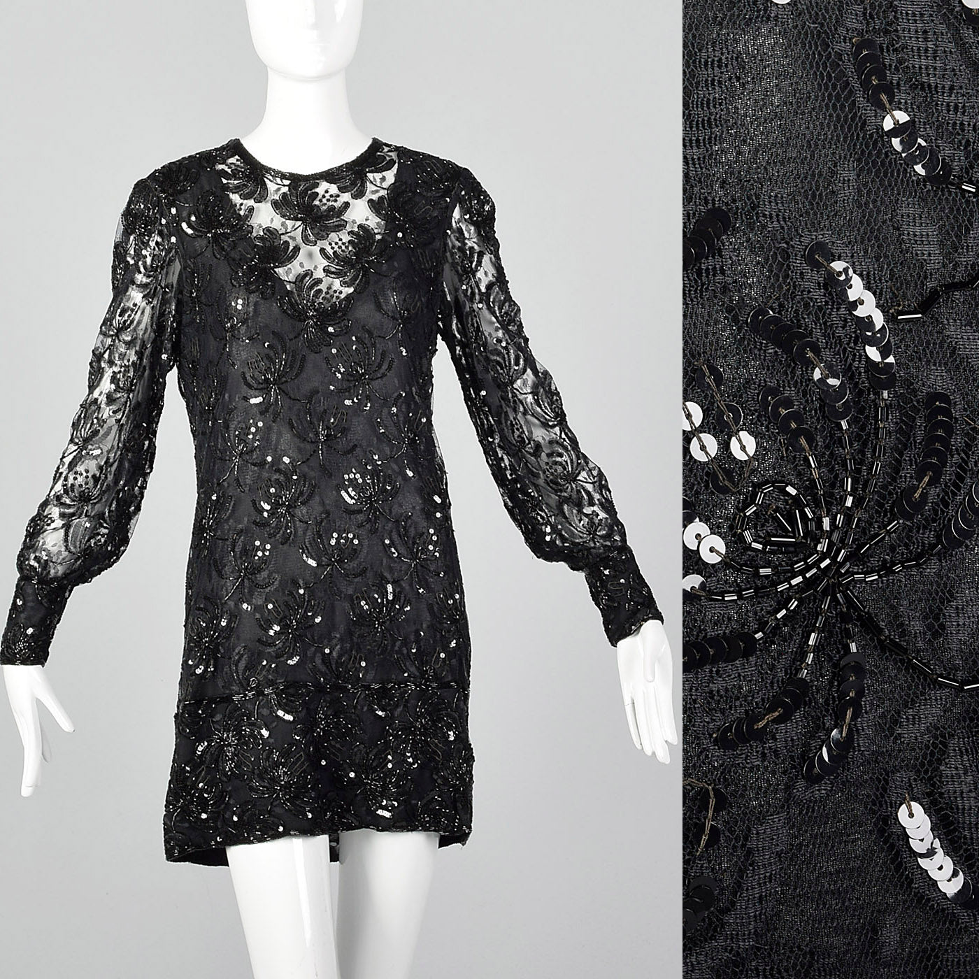 1970s Judith Ann Black Beaded Dress