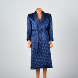 1940s Mens Quilted Silk Robe in Navy Blue