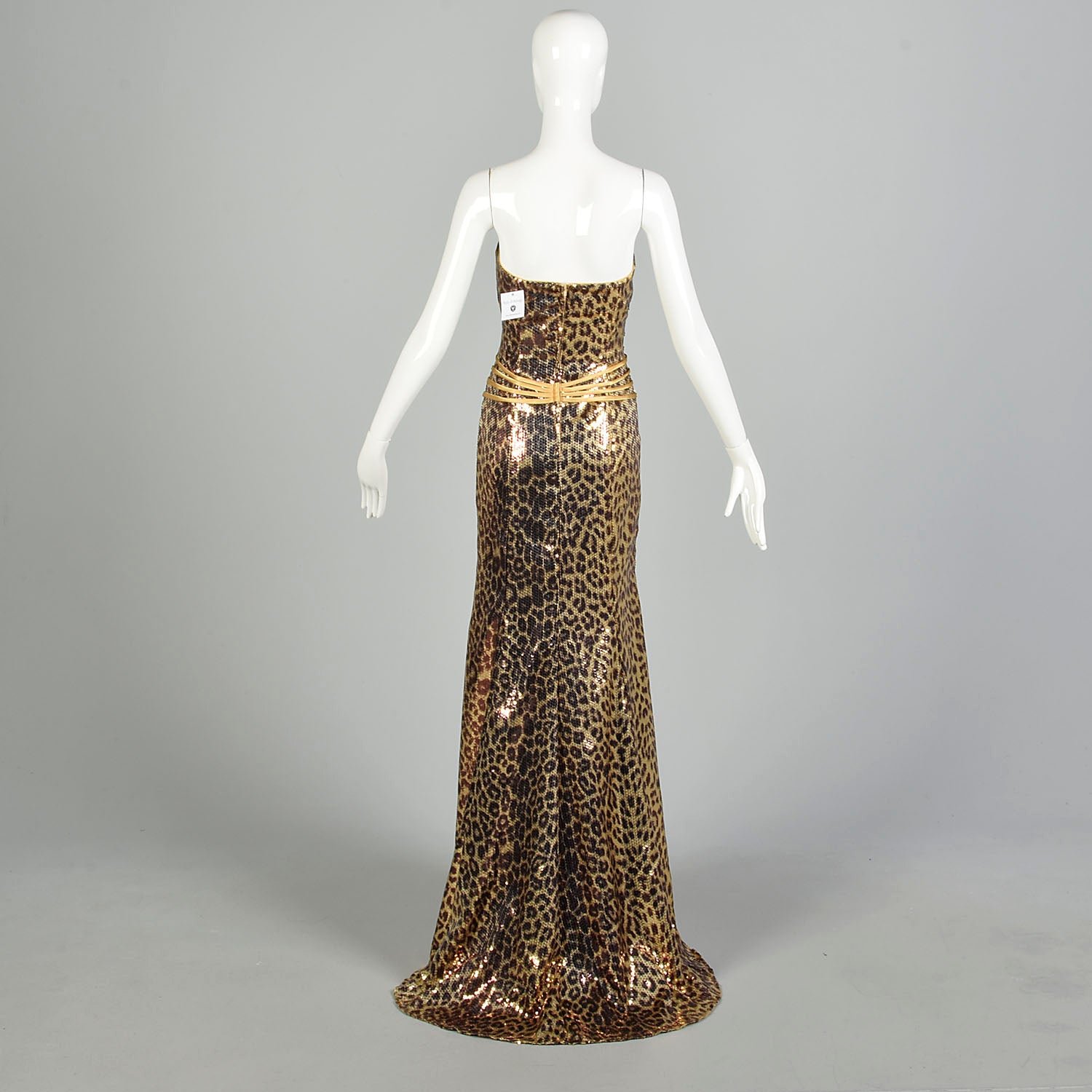 Medium 2000s Strapless Sequin Gown Leopard Evening Dress Goddess Formal Puddle Train